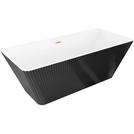 Mexen Tava freestanding ribbed bathtub 170 x 75 cm, white/black, brushed gold overflow - 52851707575-55