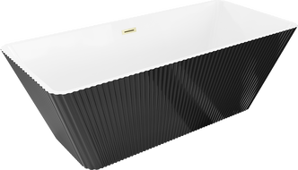 Mexen Tava freestanding fluted bathtub 170 x 75 cm, white/black, gold brushed overflow - 52851707575-55