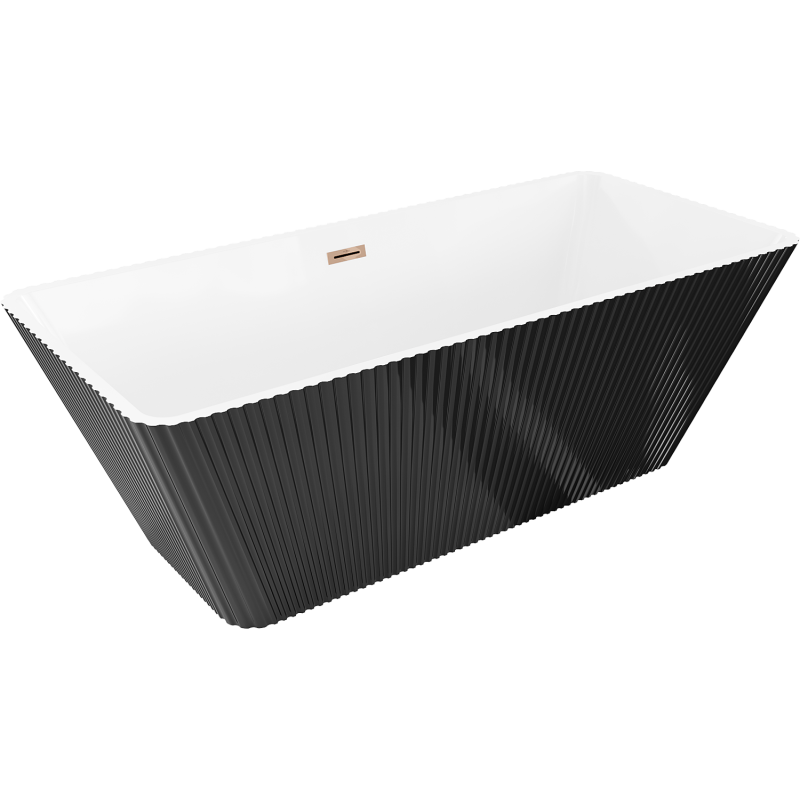 Mexen Tava freestanding ribbed bathtub 170 x 75 cm, white/black, overflow rose gold - 52851707575-60