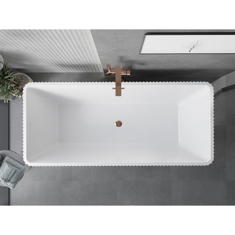 Mexen Tava freestanding ribbed bath 170 x 75 cm, white/black, overflow rose gold - 52851707575-60