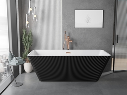 Mexen Tava freestanding ribbed bath 170 x 75 cm, white/black, overflow rose gold - 52851707575-60