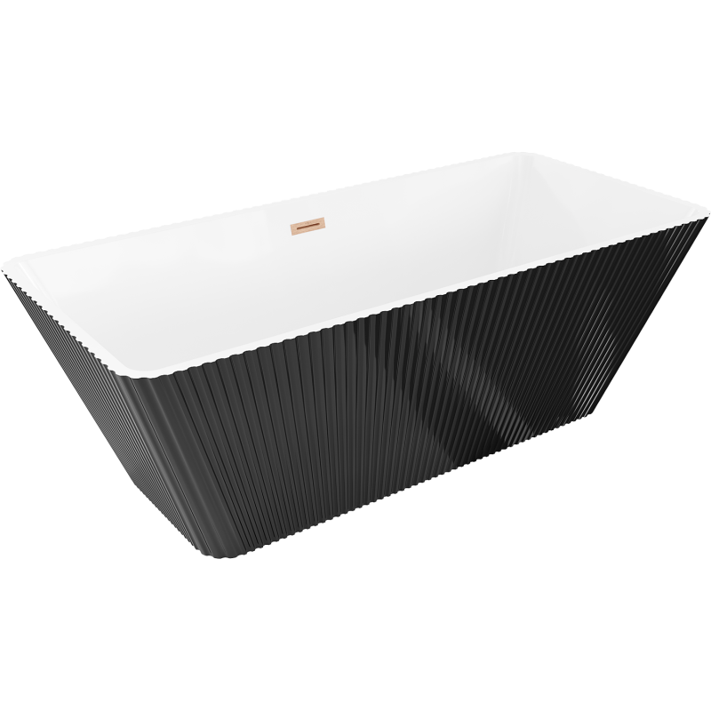 Mexen Tava freestanding ribbed bath 170 x 75 cm, white/black, brushed copper overflow - 52851707575-65