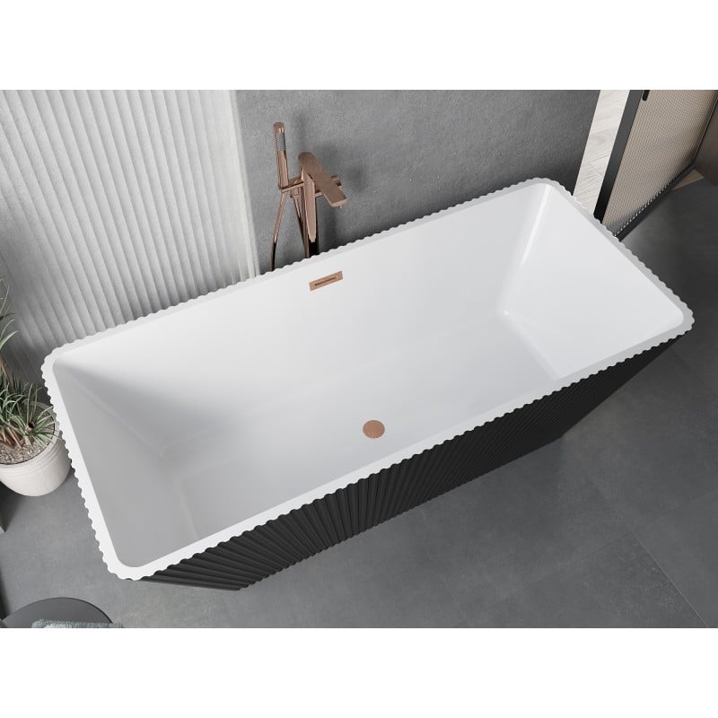 Mexen Tava freestanding ribbed bath 170 x 75 cm, white/black, brushed copper overflow - 52851707575-65