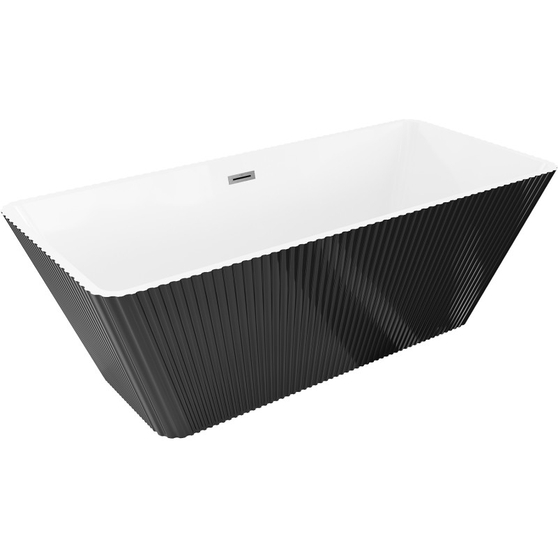 Mexen Tava freestanding fluted bathtub 170 x 75 cm, white/black, brushed gun gray overflow - 52851707575-66