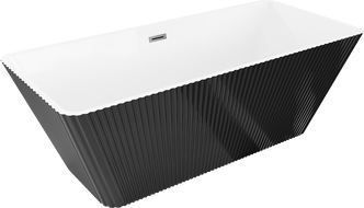 Mexen Tava freestanding fluted bathtub 170 x 75 cm, white/black, brushed gun gray overflow - 52851707575-66