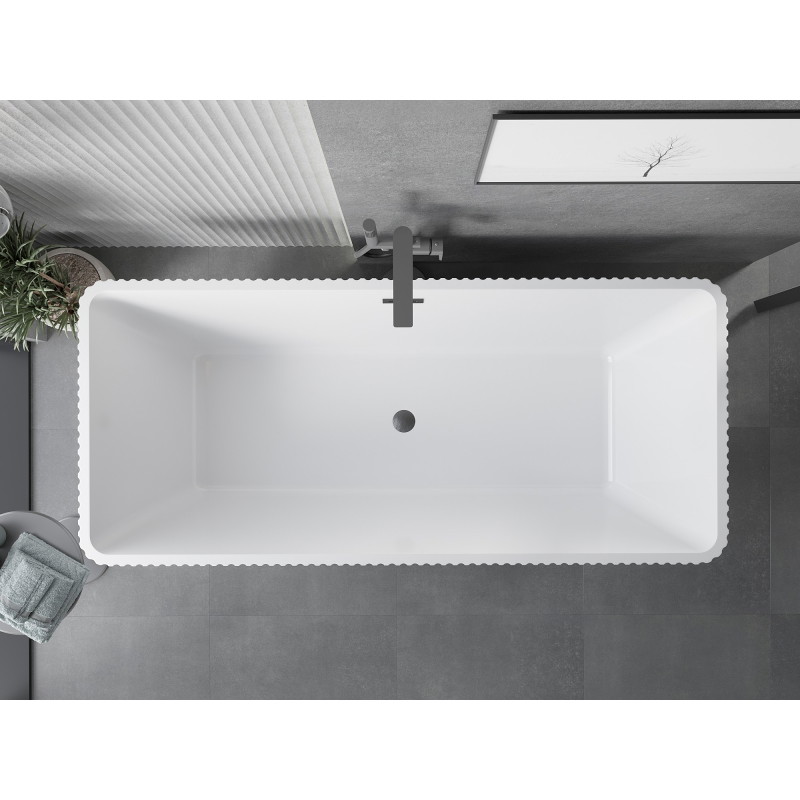 Mexen Tava freestanding fluted bathtub 170 x 75 cm, white/black, brushed gun gray overflow - 52851707575-66