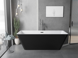 Mexen Tava freestanding fluted bathtub 170 x 75 cm, white/black, brushed gun gray overflow - 52851707575-66