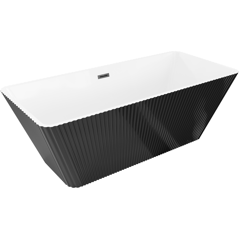 Mexen Tava freestanding fluted bath 170 x 75 cm, white/black, black overflow - 52851707575-70
