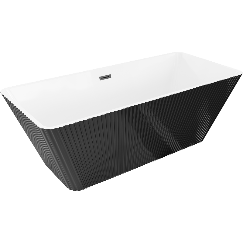 Mexen Tava freestanding ribbed bathtub 170 x 75 cm, white/black, black overflow - 52851707575-70