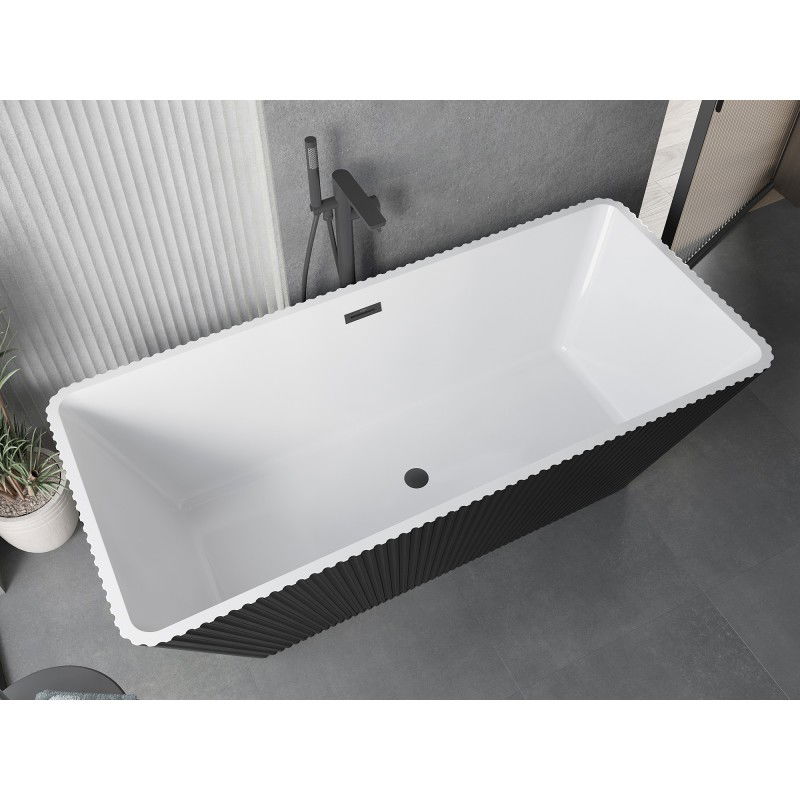 Mexen Tava freestanding fluted bath 170 x 75 cm, white/black, black overflow - 52851707575-70