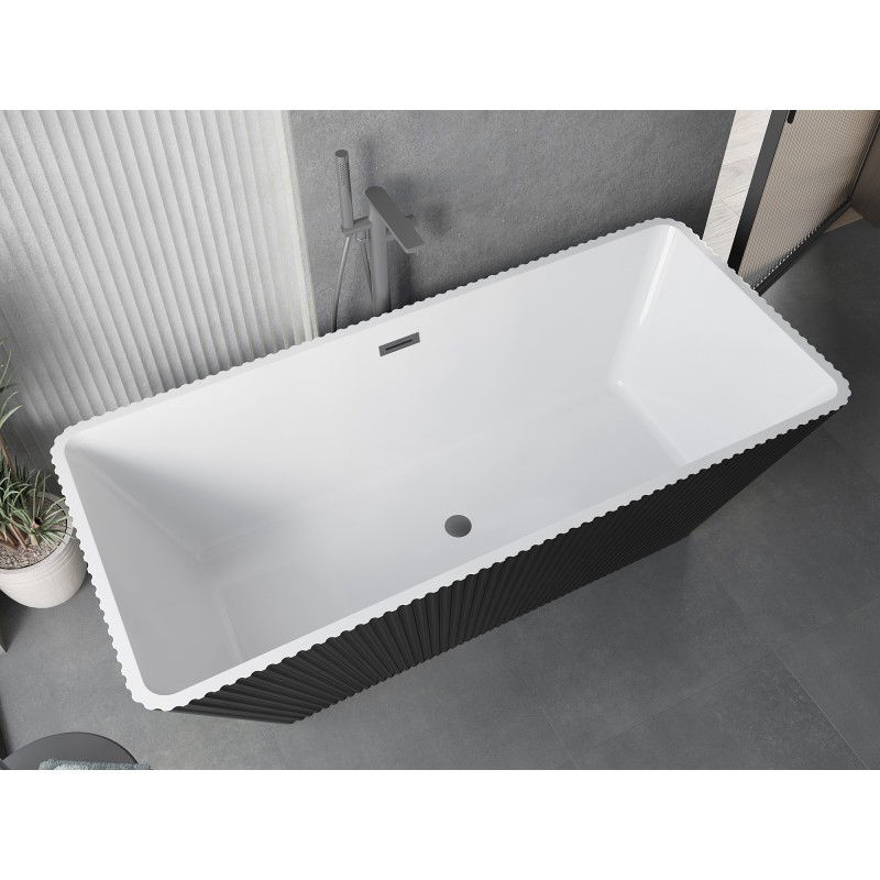 Mexen Tava freestanding ribbed bath 170 x 75 cm, white/black, overflow gun metal - 52851707575-95