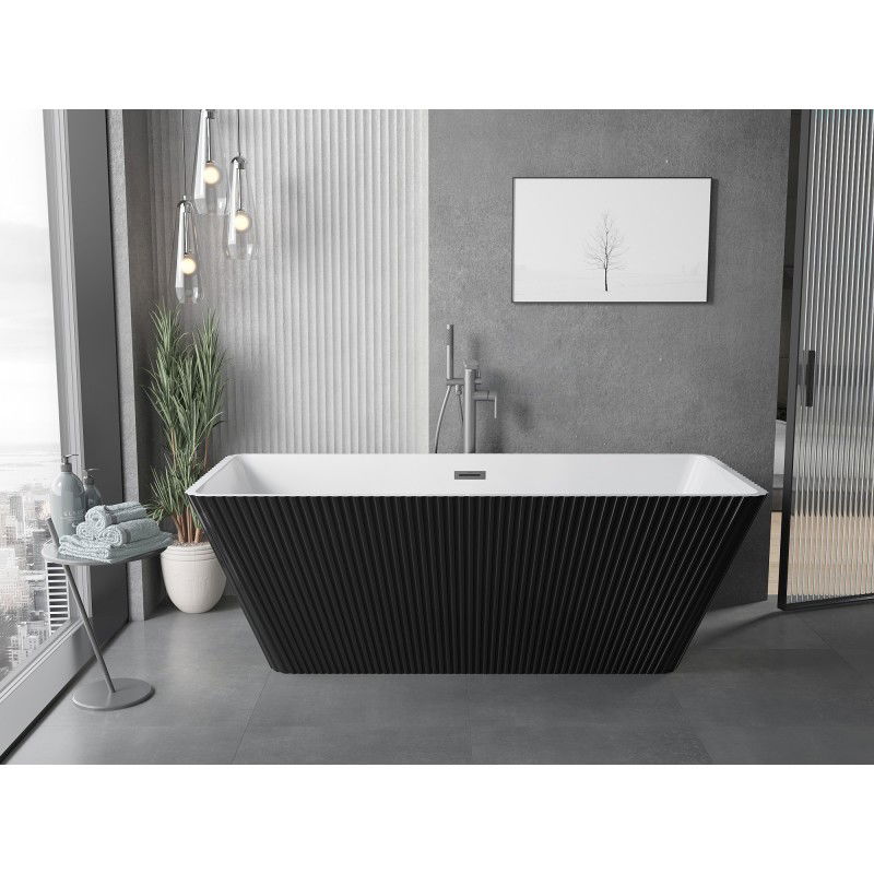 Mexen Tava freestanding ribbed bath 170 x 75 cm, white/black, overflow gun metal - 52851707575-95