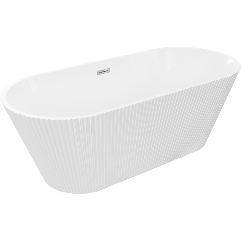 Mexen Yara freestanding fluted bathtub 170 x 75 cm, white, chrome overflow - 52861707500-01