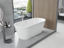 Mexen Yara freestanding fluted bathtub 170 x 75 cm, white, chrome overflow - 52861707500-01