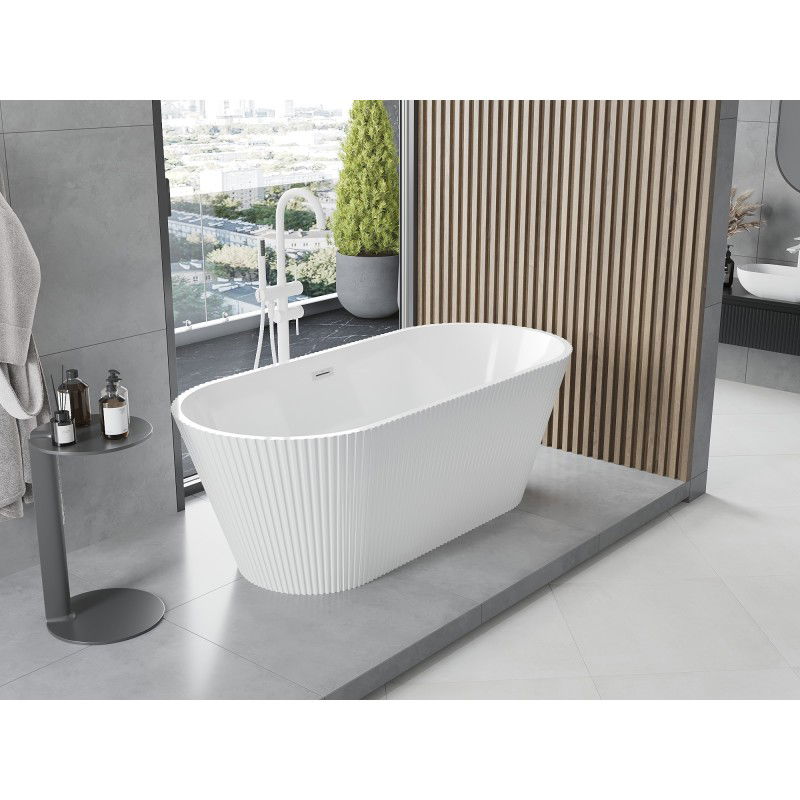 Mexen Yara freestanding fluted bathtub 170 x 75 cm, white, white overflow - 52861707500-20