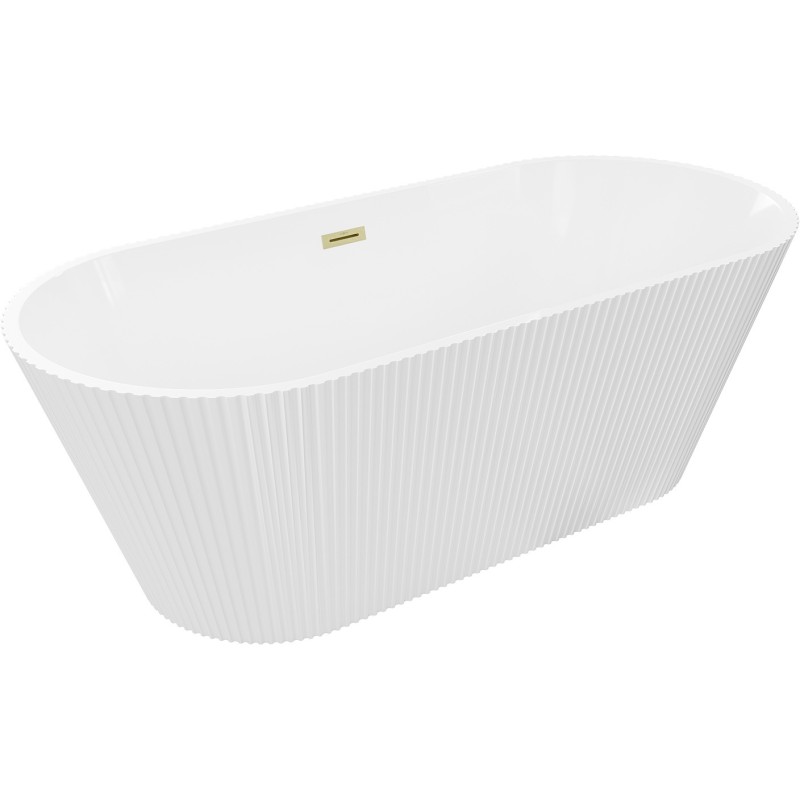Mexen Yara freestanding ribbed bathtub 170 x 75 cm, white, brushed gold overflow - 52861707500-55