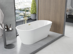 Mexen Yara freestanding ribbed bath 170 x 75 cm, white, brushed gold overflow - 52861707500-55
