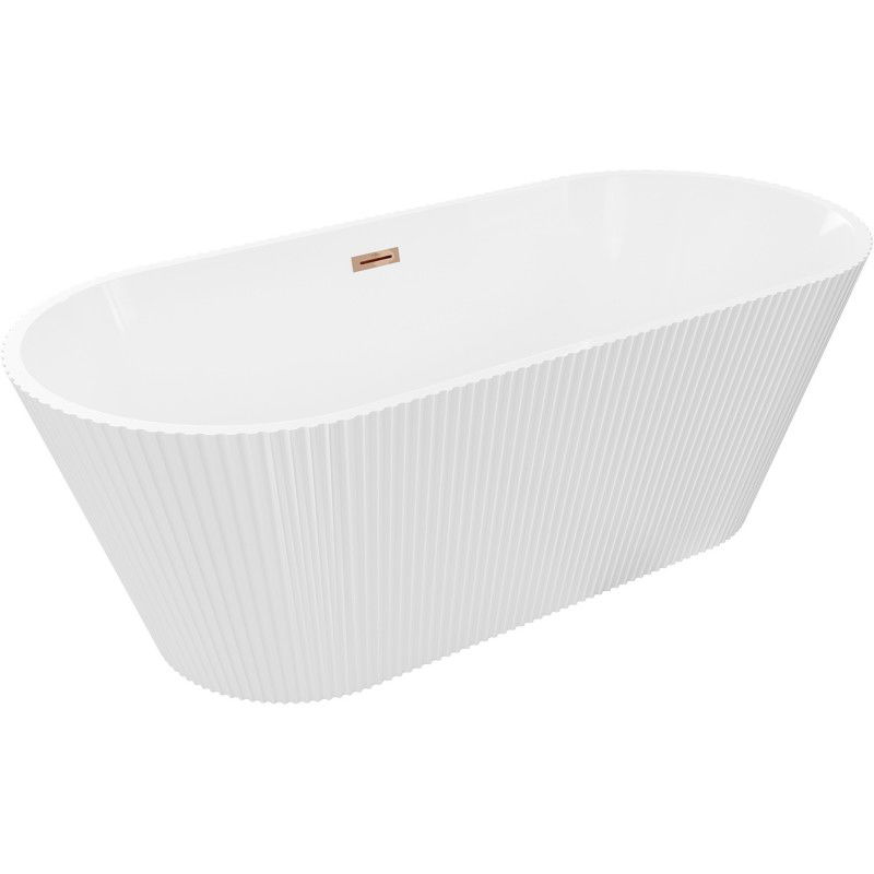 Mexen Yara Freestanding Ribbed Bathtub 170 x 75 cm, White, Overflow Rose Gold - 52861707500-60