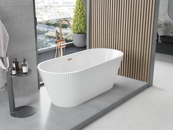 Mexen Yara freestanding fluted bathtub 170 x 75 cm, white, rose gold overflow - 52861707500-60