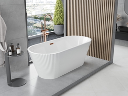 Mexen Yara freestanding fluted bathtub 170 x 75 cm, white, brushed copper overflow - 52861707500-65