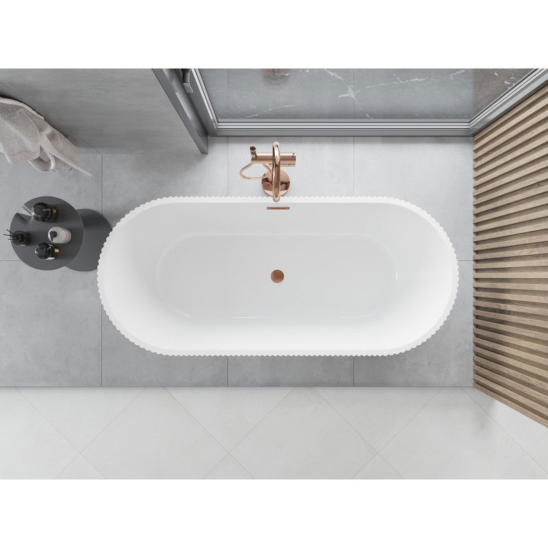 Mexen Yara freestanding fluted bathtub 170 x 75 cm, white, brushed copper overflow - 52861707500-65