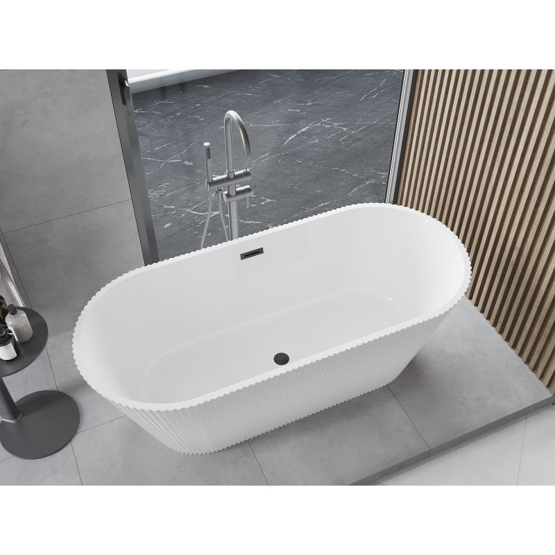 Mexen Yara freestanding fluted bathtub 170 x 75 cm, white, gun gray brushed overflow - 52861707500-66