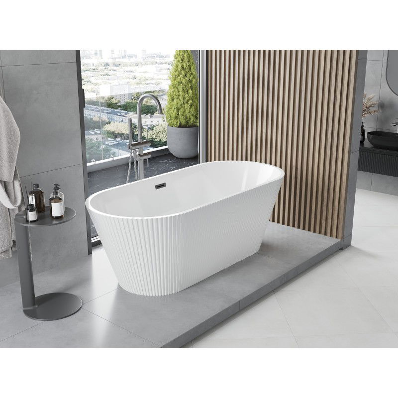Mexen Yara freestanding fluted bathtub 170 x 75 cm, white, gun gray brushed overflow - 52861707500-66