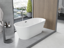 Mexen Yara freestanding fluted bathtub 170 x 75 cm, white, brushed gun gray overflow - 52861707500-66