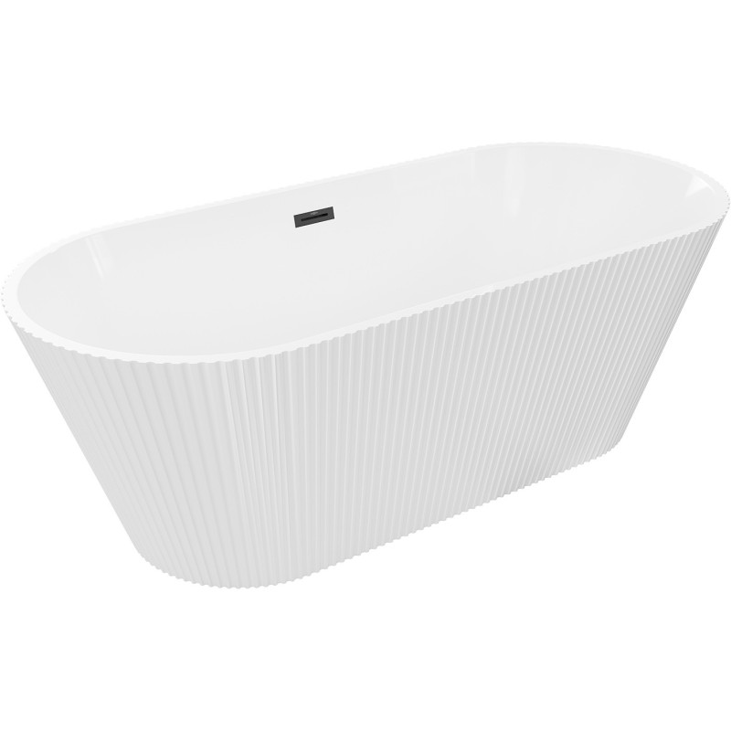 Mexen Yara freestanding fluted bath 170 x 75 cm, white, black overflow - 52861707500-70