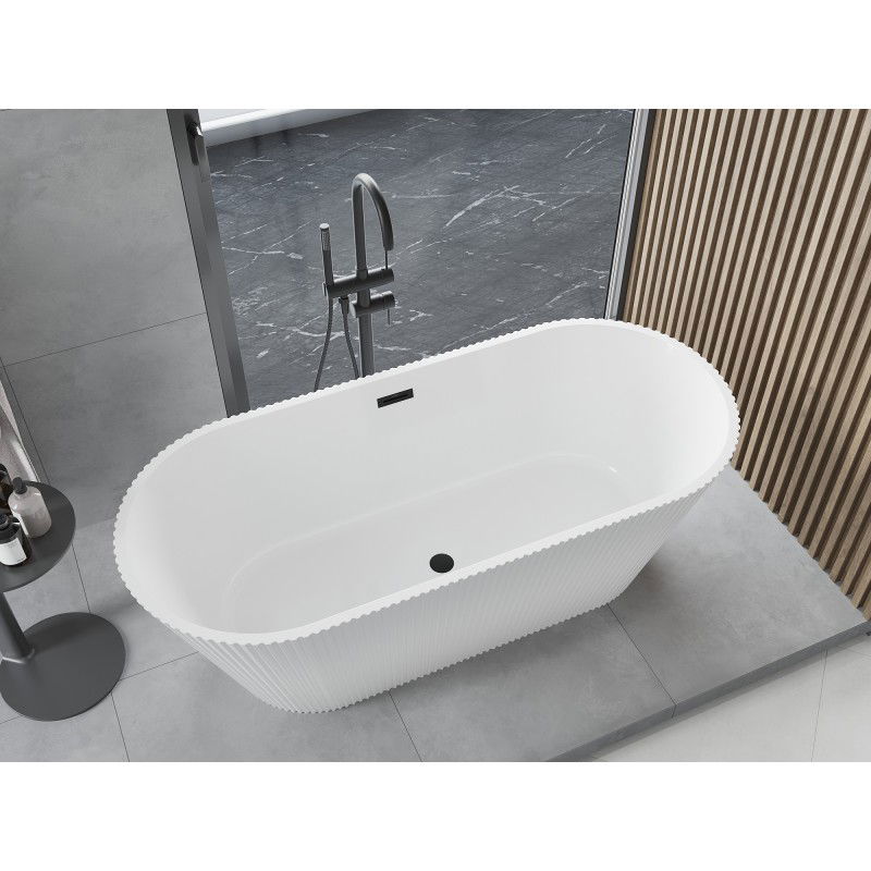 Mexen Yara freestanding fluted bath 170 x 75 cm, white, black overflow - 52861707500-70