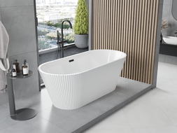 Mexen Yara freestanding fluted bath 170 x 75 cm, white, black overflow - 52861707500-70