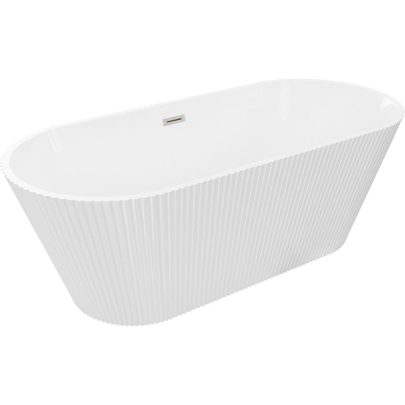 Mexen Yara freestanding ribbed bathtub 170 x 75 cm, white, brushed nickel overflow - 52861707500-97