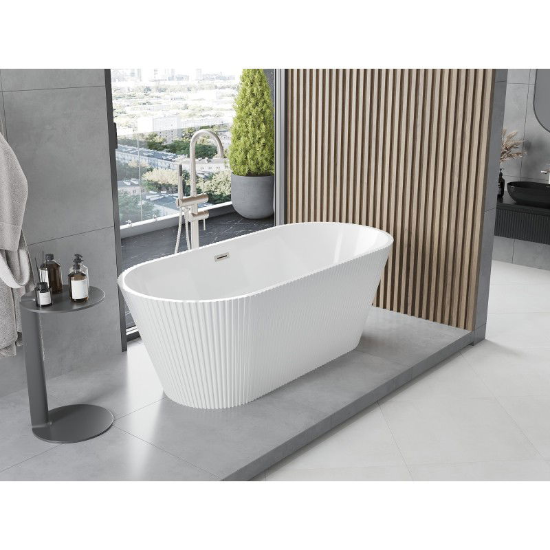 Mexen Yara freestanding fluted bath 170 x 75 cm, white, brushed nickel overflow - 52861707500-97