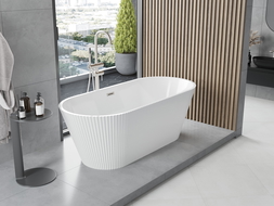 Mexen Yara freestanding fluted bath 170 x 75 cm, white, brushed nickel overflow - 52861707500-97
