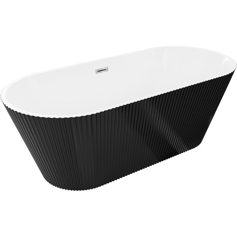 Mexen Yara freestanding grooved bath 170 x 75 cm, white/black, chrome overflow - 52861707575-01