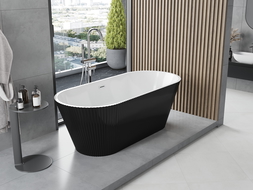 Mexen Yara freestanding fluted bathtub 170 x 75 cm, white/black, chrome overflow - 52861707575-01