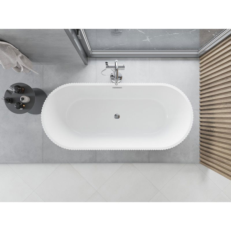 Mexen Yara freestanding grooved bath 170 x 75 cm, white/black, chrome overflow - 52861707575-01