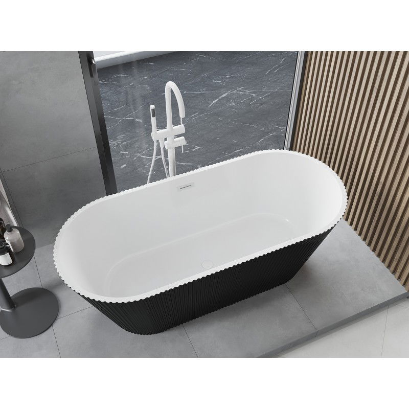 Mexen Yara freestanding fluted bath 170 x 75 cm, white/black, white overflow - 52861707575-20