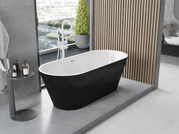 Mexen Yara freestanding fluted bath 170 x 75 cm, white/black, white overflow - 52861707575-20