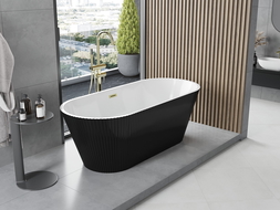 Mexen Yara freestanding fluted bath 170 x 75 cm, white/black, overflow gold - 52861707575-50