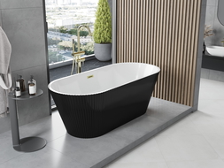Mexen Yara freestanding ribbed bathtub 170 x 75 cm, white/black, golden overflow - 52861707575-50