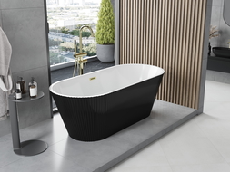 Mexen Yara freestanding fluted bathtub 170 x 75 cm, white/black, overflow in brushed gold - 52861707575-55