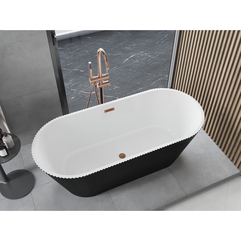 Mexen Yara free-standing ribbed bath 170 x 75 cm, white/black, brushed copper overflow - 52861707575-65