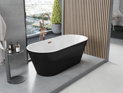 Mexen Yara freestanding fluted bathtub 170 x 75 cm, white/black, brushed gun gray overflow - 52861707575-66