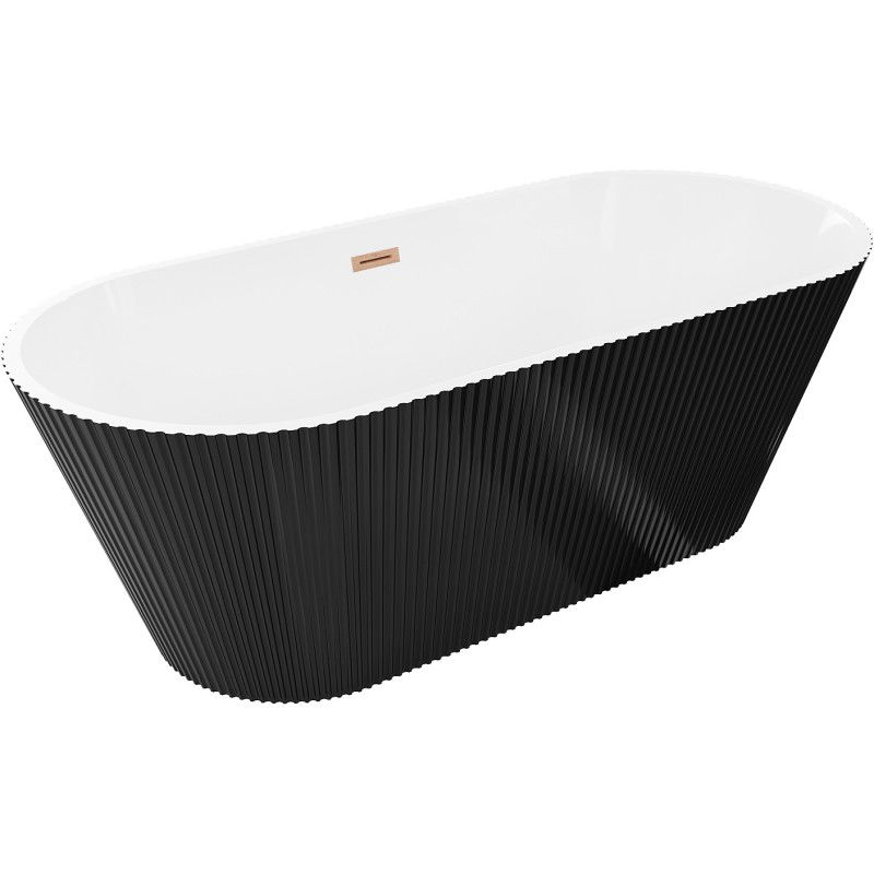 Mexen Yara freestanding fluted bathtub 170 x 75 cm, white/black, brushed gun gray overflow - 52861707575-66