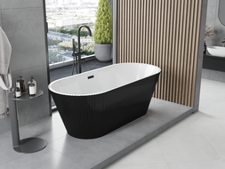Mexen Yara freestanding fluted bathtub 170 x 75 cm, white/black, black overflow - 52861707575-70