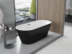 Mexen Yara freestanding fluted bathtub 170 x 75 cm, white/black, gun metal overflow - 52861707575-95