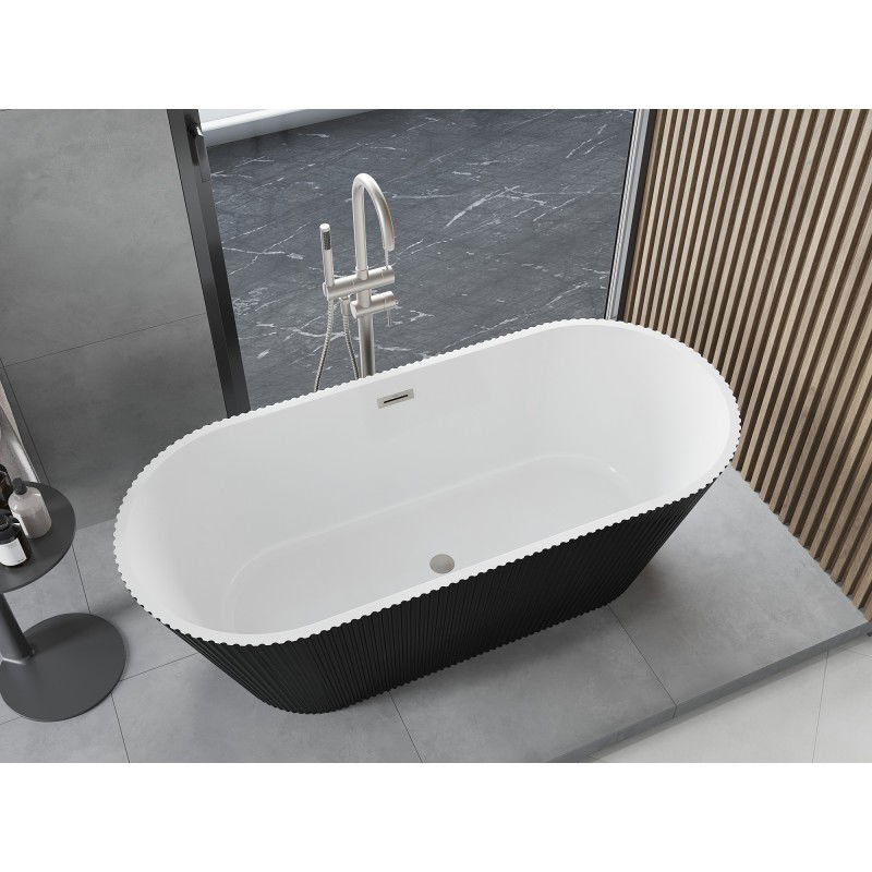 Mexen Yara freestanding fluted bath 170 x 75 cm, white/black, brushed nickel overflow - 52861707575-97