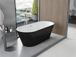 Mexen Yara freestanding fluted bath 170 x 75 cm, white/black, brushed nickel overflow - 52861707575-97