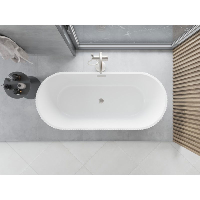 Mexen Yara freestanding fluted bath 170 x 75 cm, white/black, brushed nickel overflow - 52861707575-97